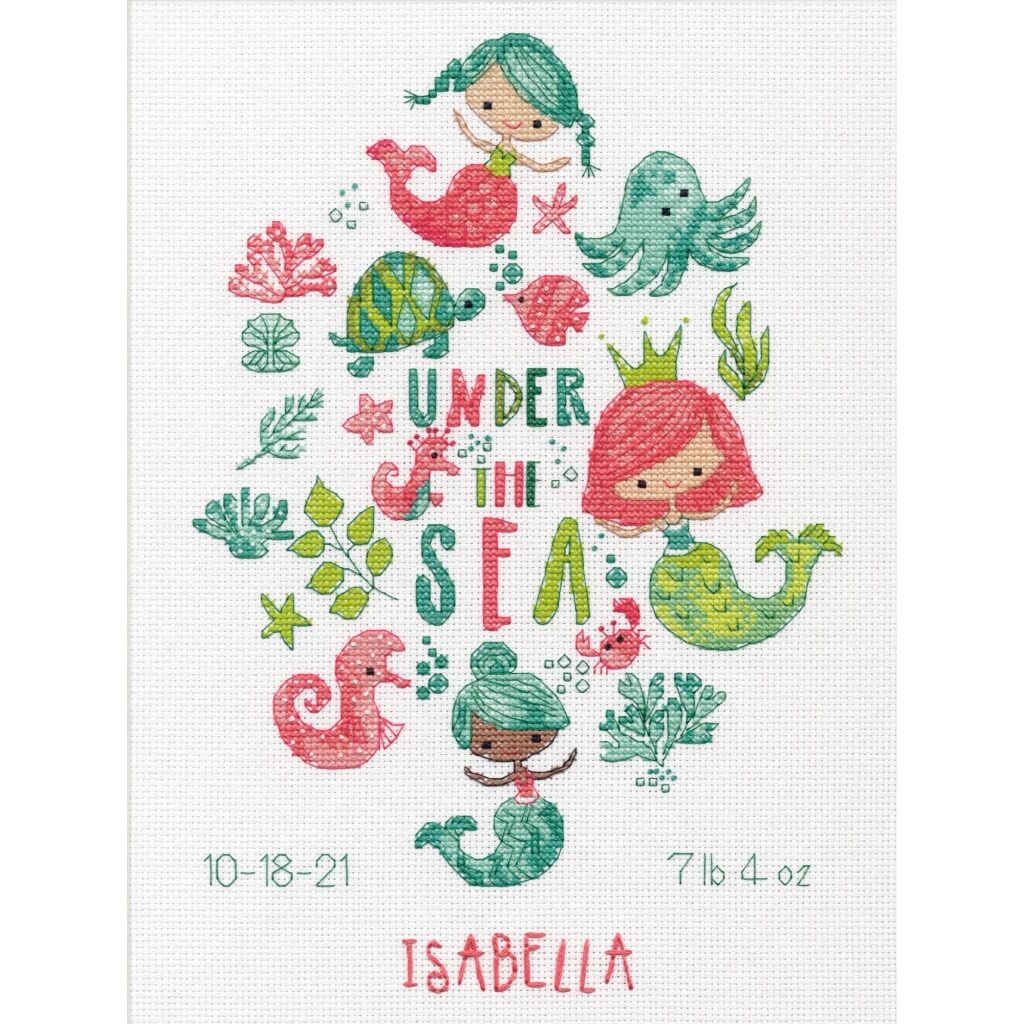 Counted Cross Stitch Kit 12in x 9in Under The Sea Birth