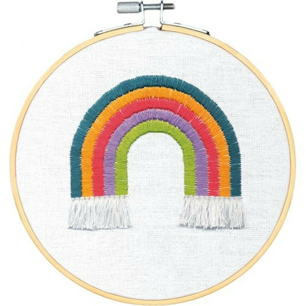 Embroidery Kit with Hoop 6in Rainbow Stitched