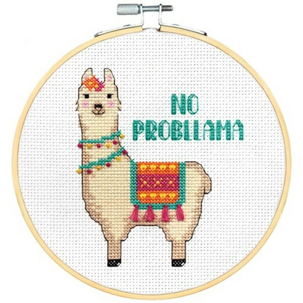 Cross Stitch Kit with Hoop 6in No Probllama
