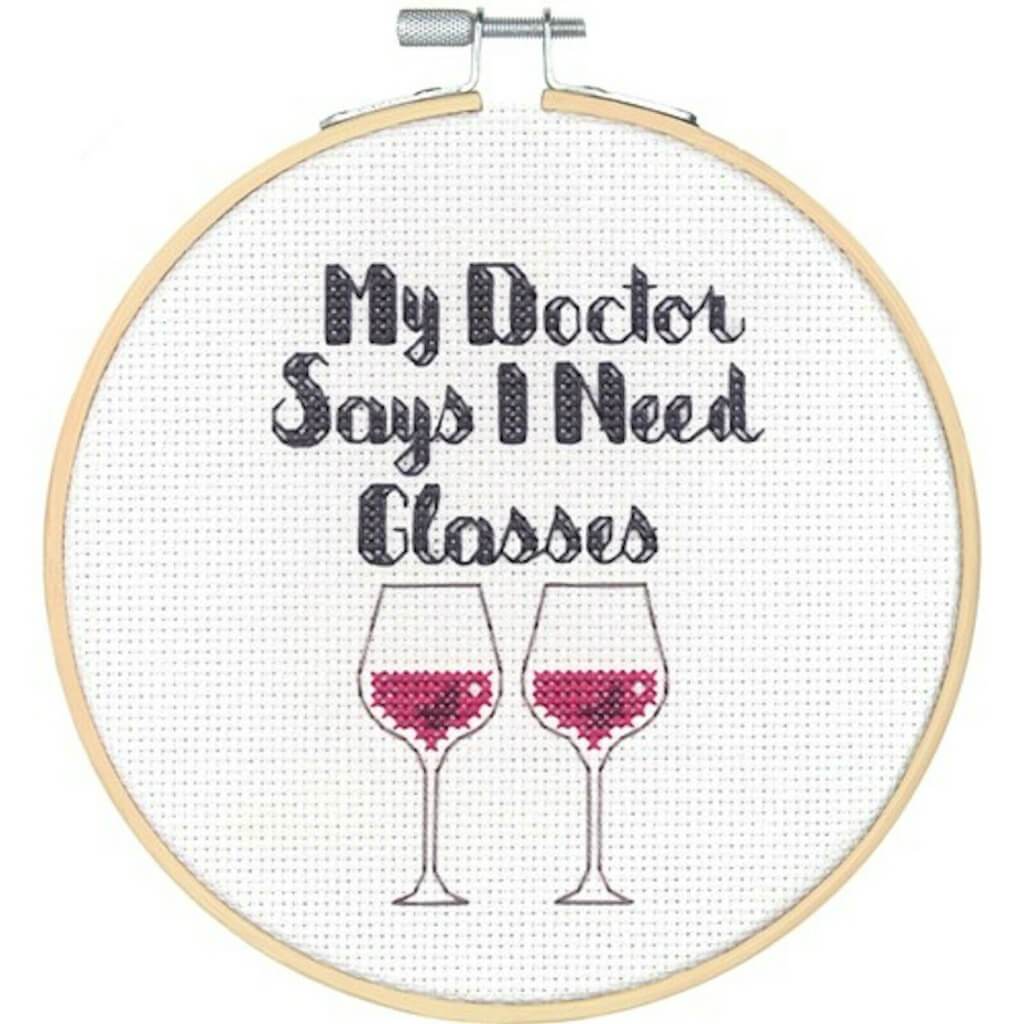 Cross Stitch Kit with Hoop 6in Need Glasses