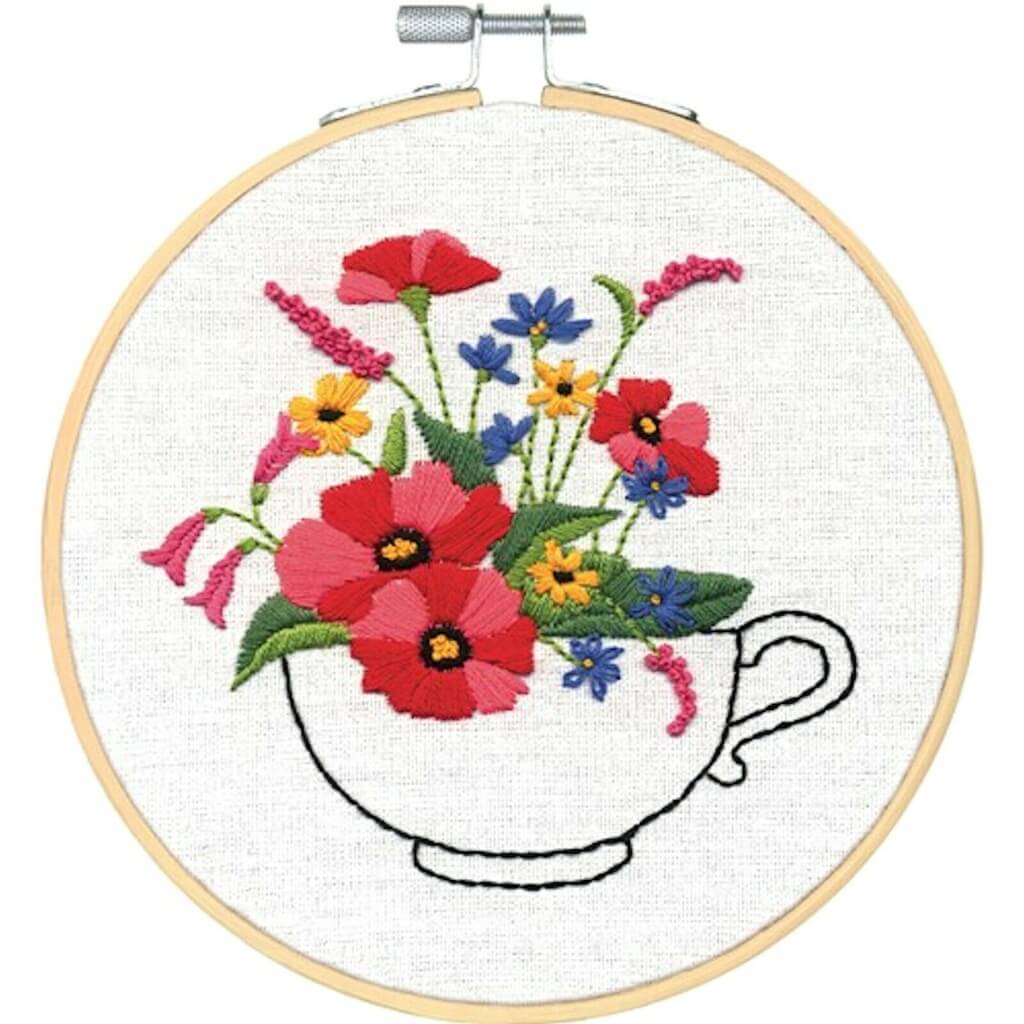 Embroidery Kit with Hoop 6in Teacup Bouquet