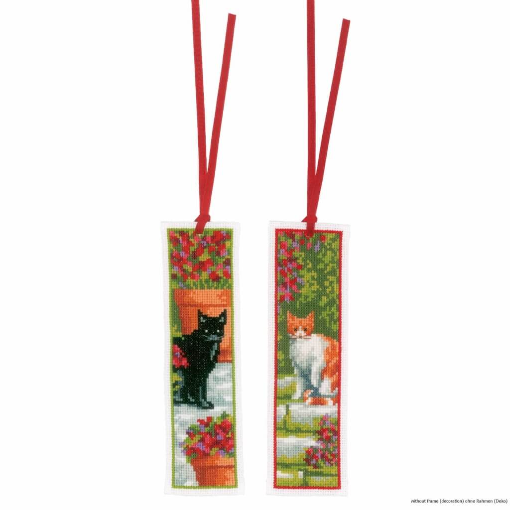 Counted Cross Stitch Kit 2.4in x 8in Cats on Aida Bookmarks