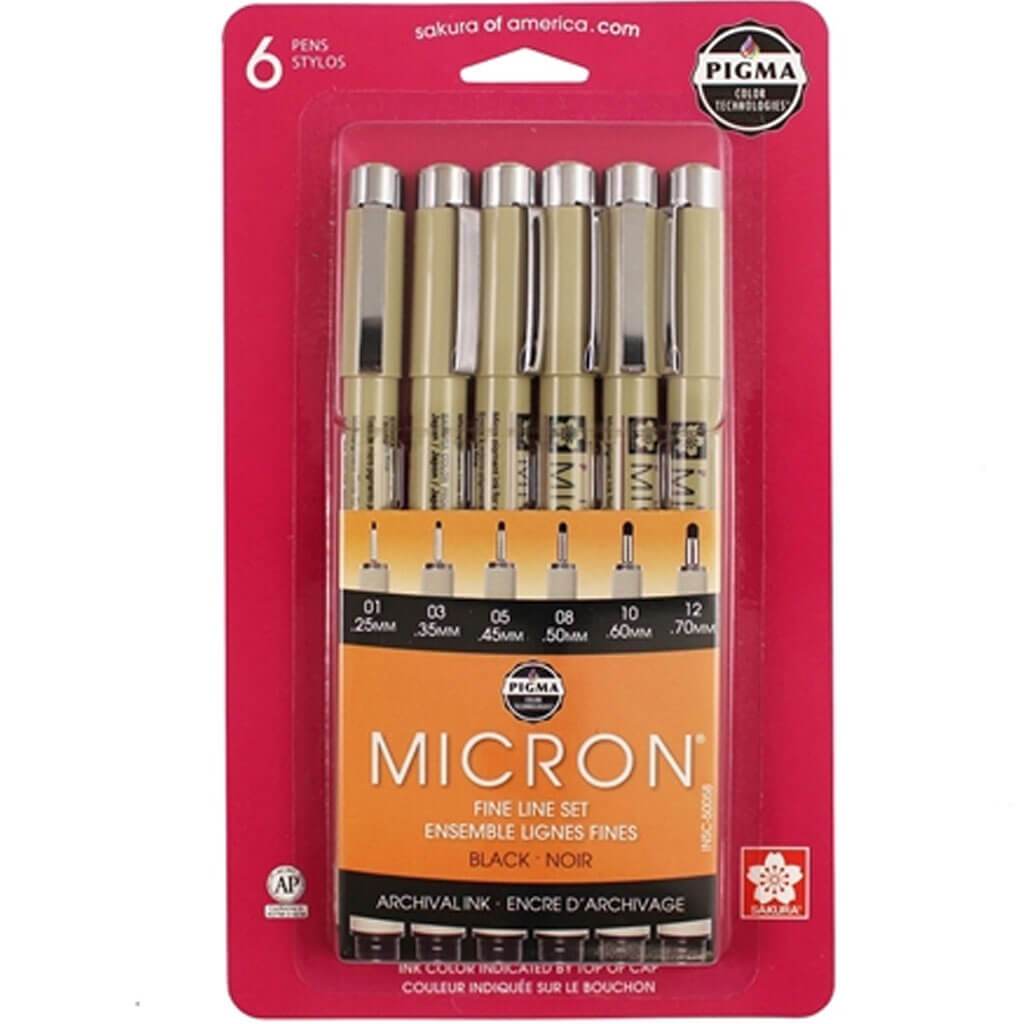 Pigma Micron Black Ink Multi-tip Set of 6