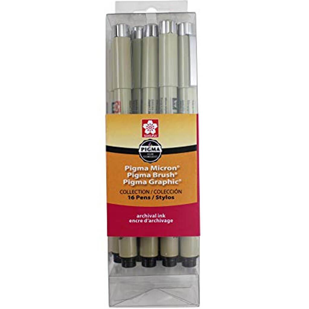 Pigma Micron Black Ink Multi-tip Set of 16