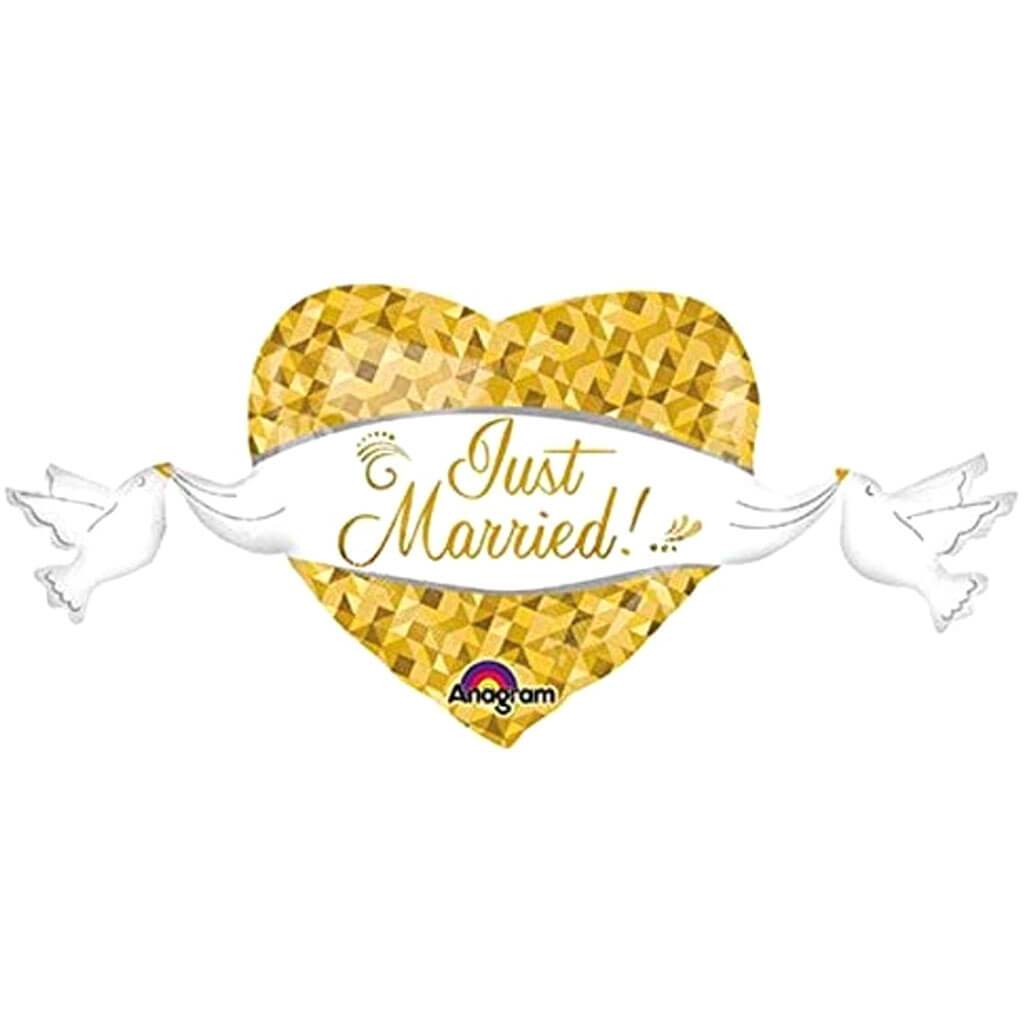 Just Married Heart &amp; Doves Super Shape