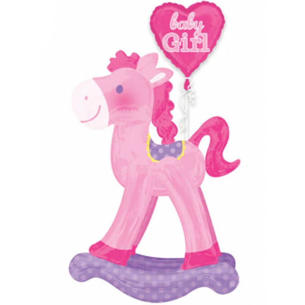 Pink Baby Girl Rocking Horse Large Airwalker Balloon