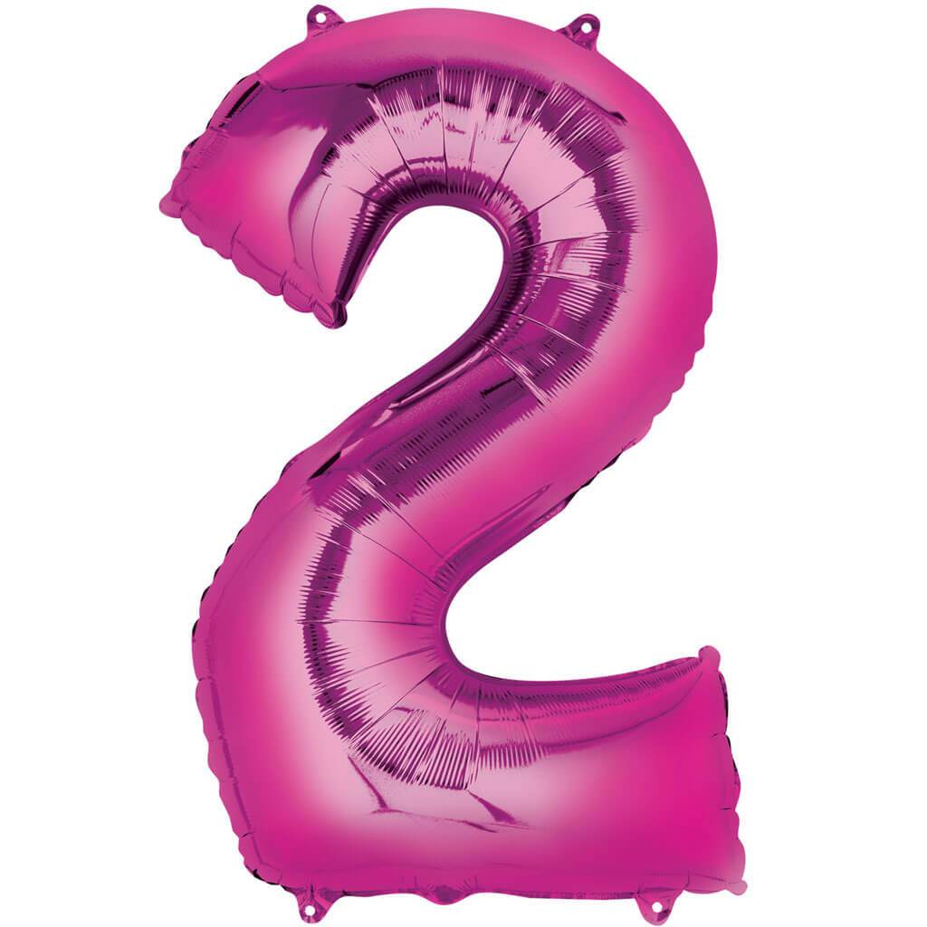 Number 2 Pink Foil Balloon, 16in