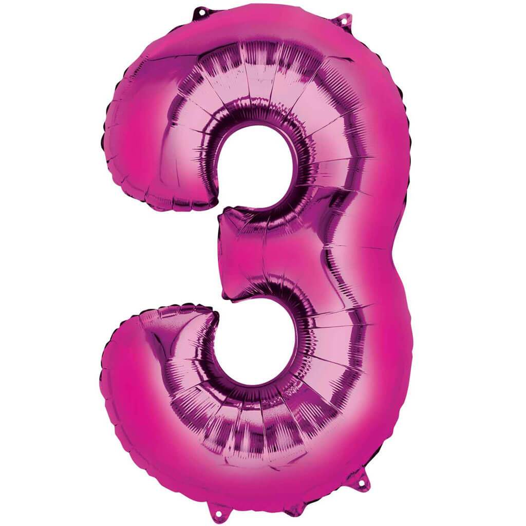 Number 3 Pink Foil Balloon, 16in