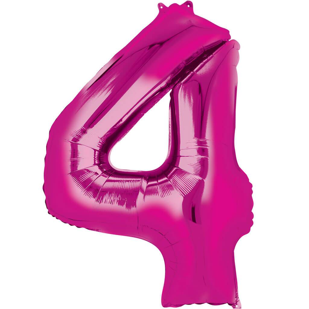 Number 4 Pink Foil Balloon, 16in