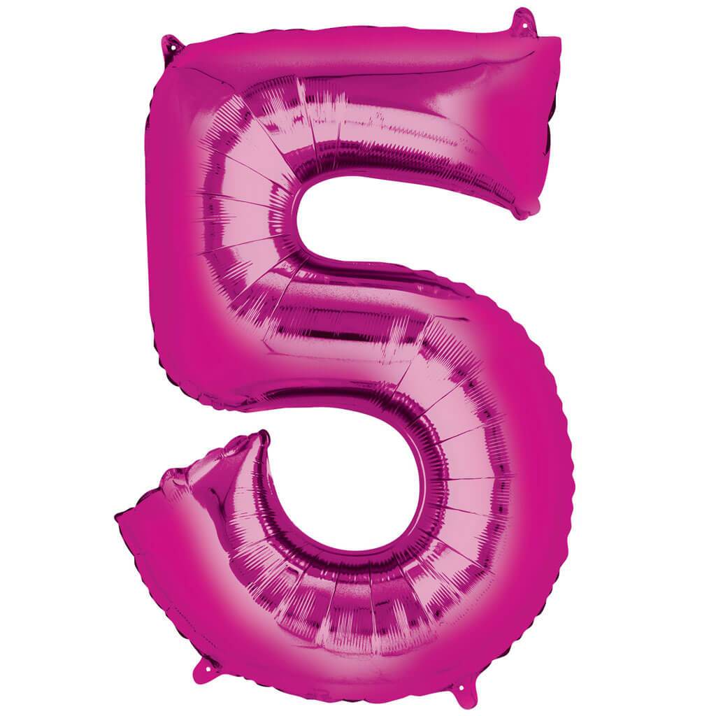 Number 5 Pink Foil Balloon, 16in