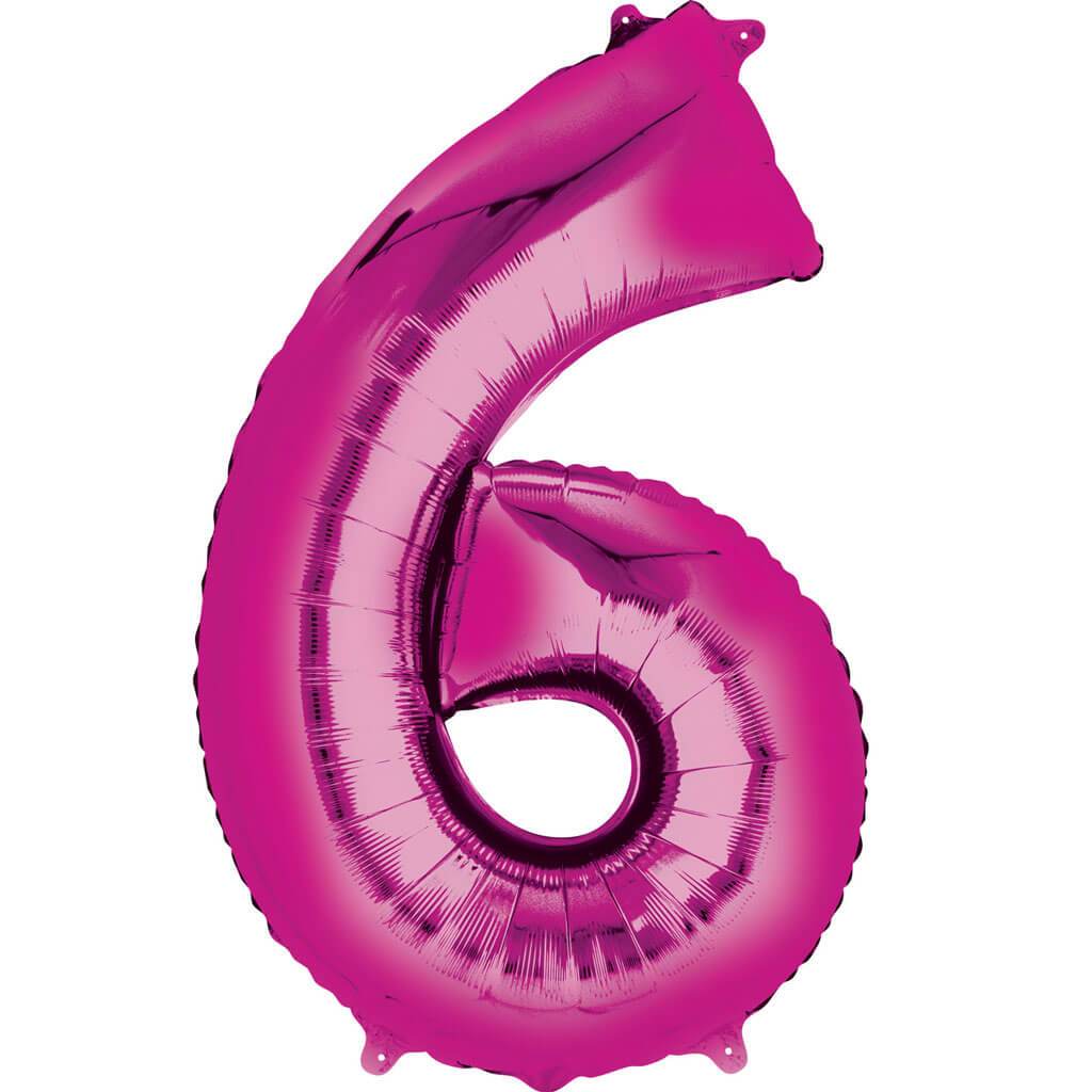 Number 6 Pink Foil Balloon, 16in