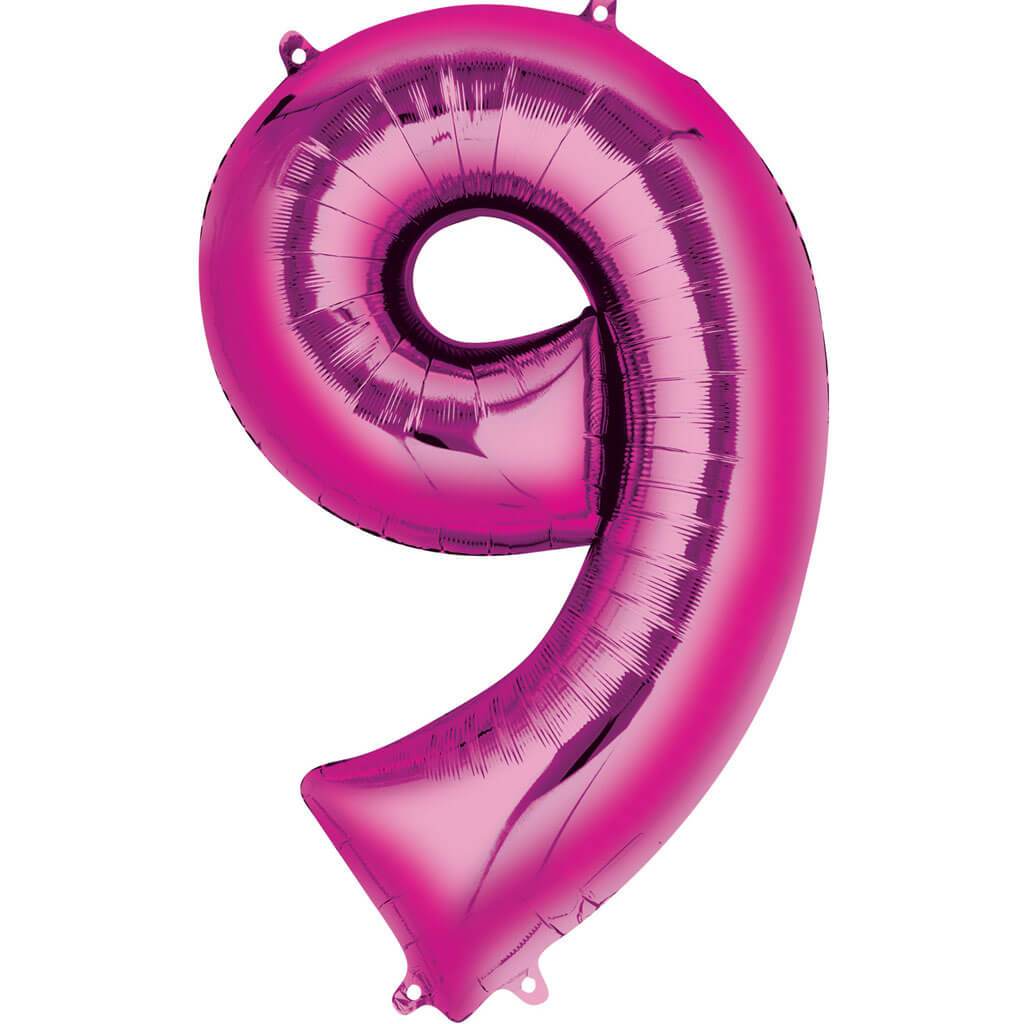 Number 9 Pink Foil Balloon, 16in