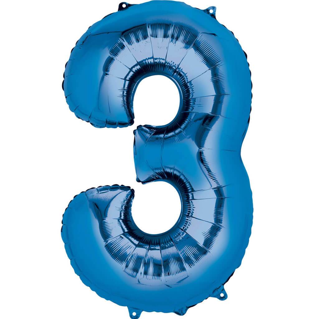 Number 3 Blue Foil Balloon, 16in