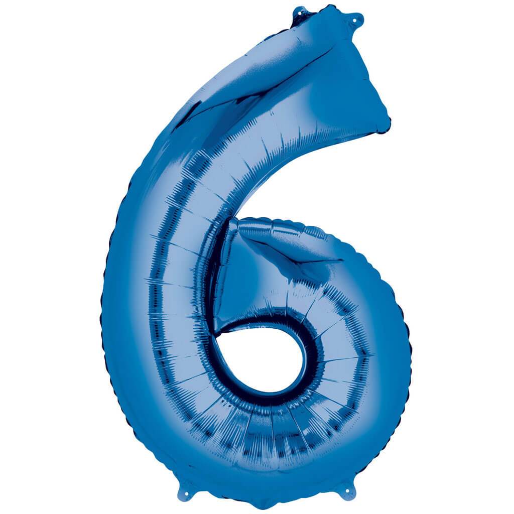 Number 6 Blue Foil Balloon, 16in