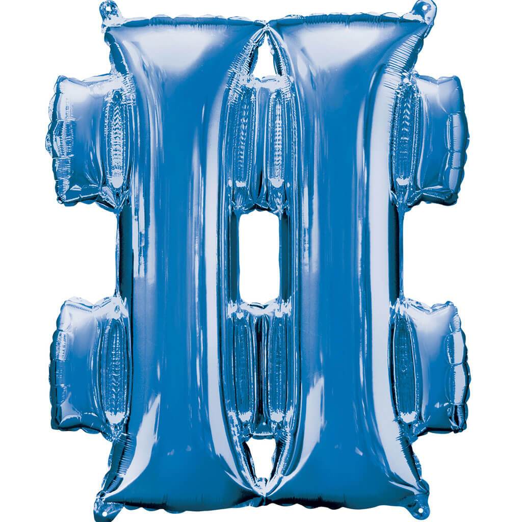 Symbol Hashtag Sign Blue Foil Balloon, 16in