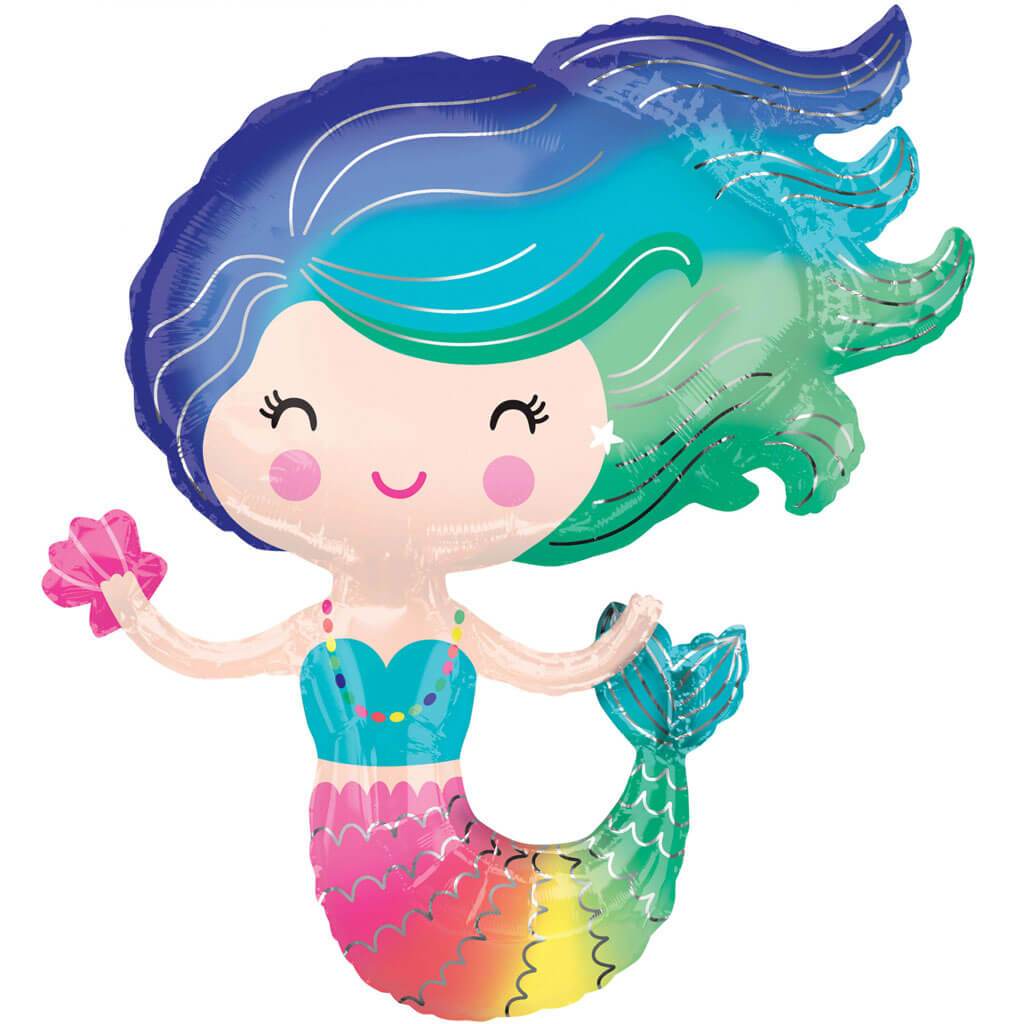 Colorful Mermaid Super Shape Foil Balloon, 30in