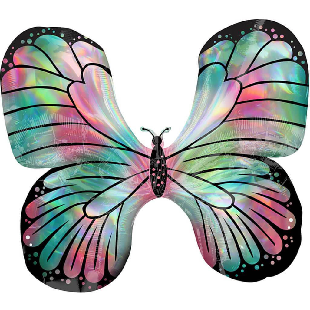 Iridescent Teal &amp; Pink Butterfly Foil Balloon, 30in