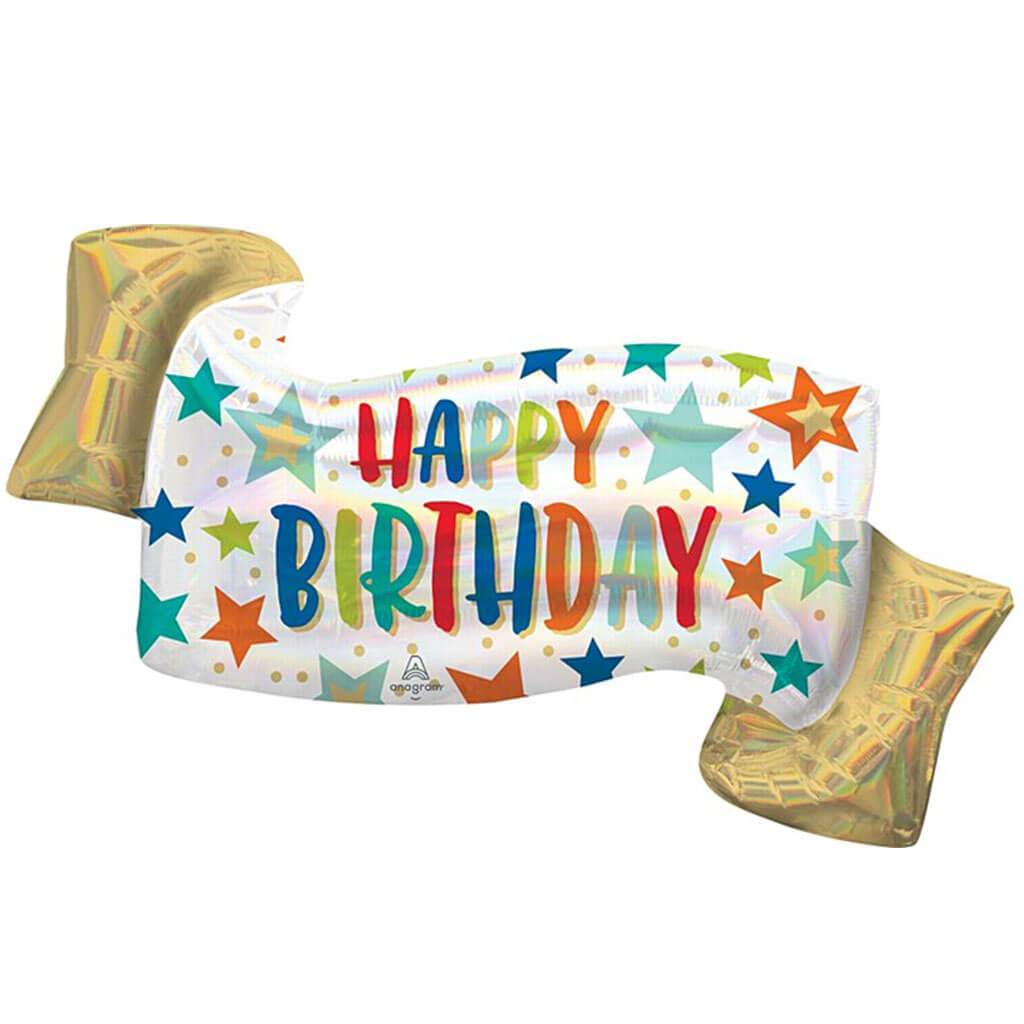 Happy Birthday Super Shape Holographic Foil Balloon, 39in