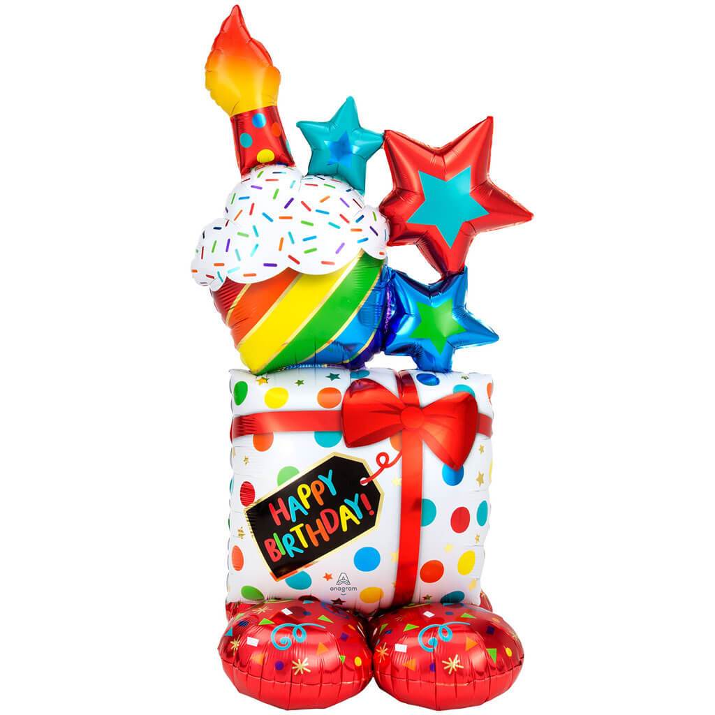 Stacked Birthday Icons Airloonz Foil Balloon, 55in