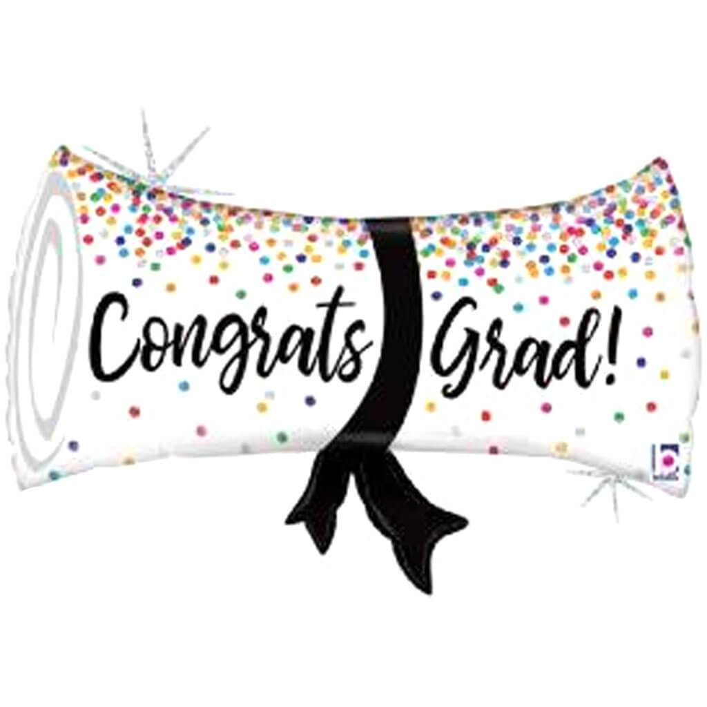 Grad Confetti Diploma Glitter Holographic Foil Balloon, 31in