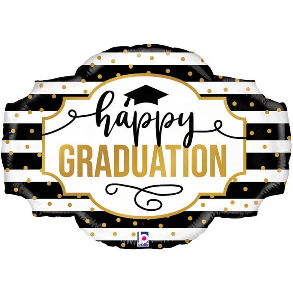 Black and White Stripe Graduation Foil Balloon, 32in