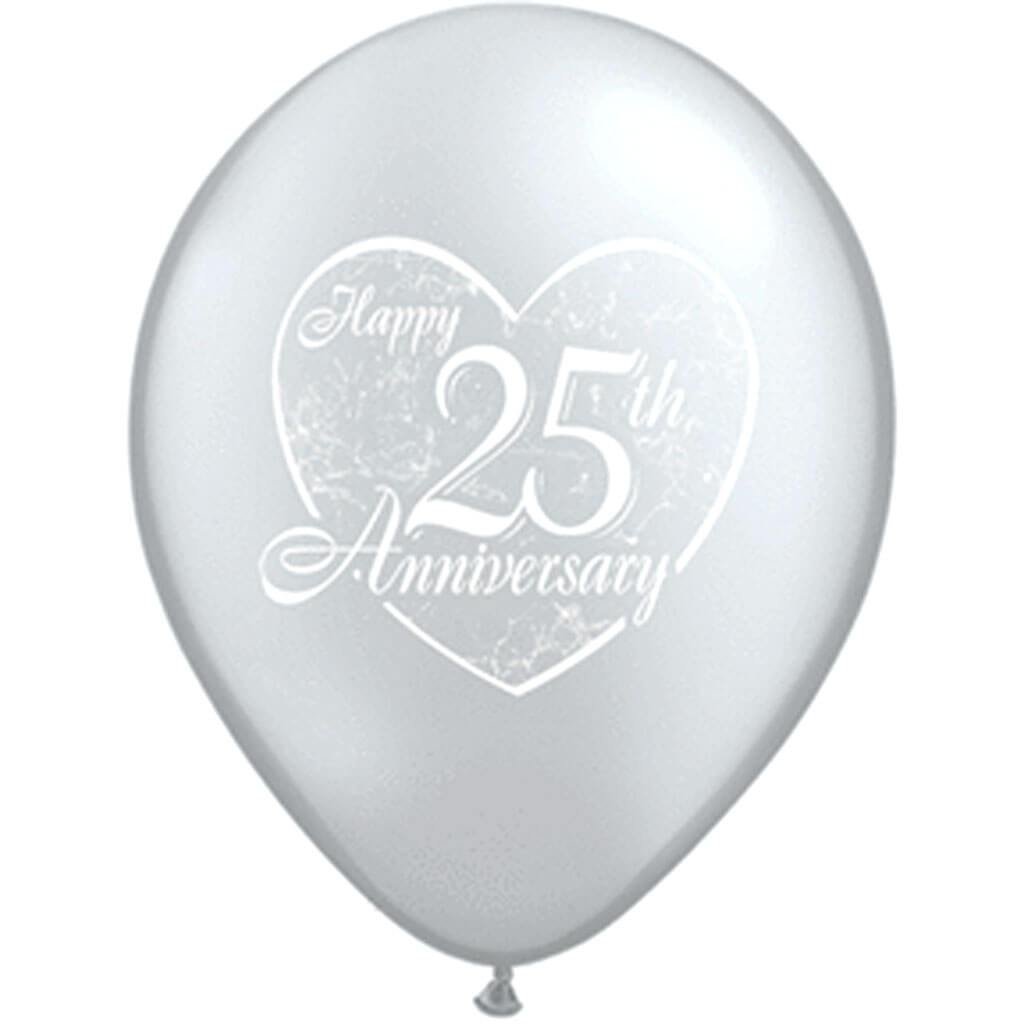 Happy 25th Anniversary Silver Latex Balloon, 11in