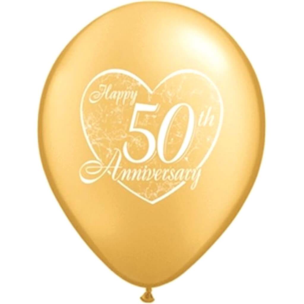 Happy 50th Anniversary Gold Latex Balloon, 11in