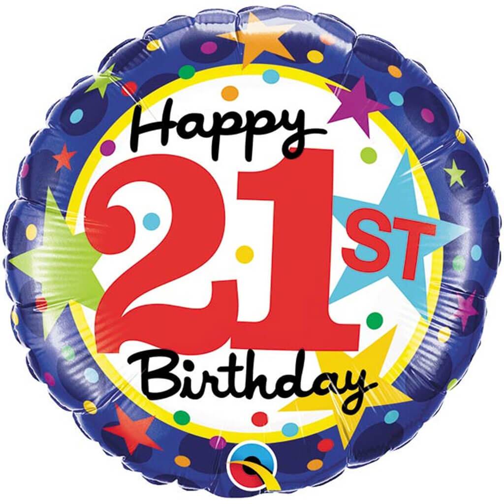 21st Birthday Stars Foil Balloon, 18in