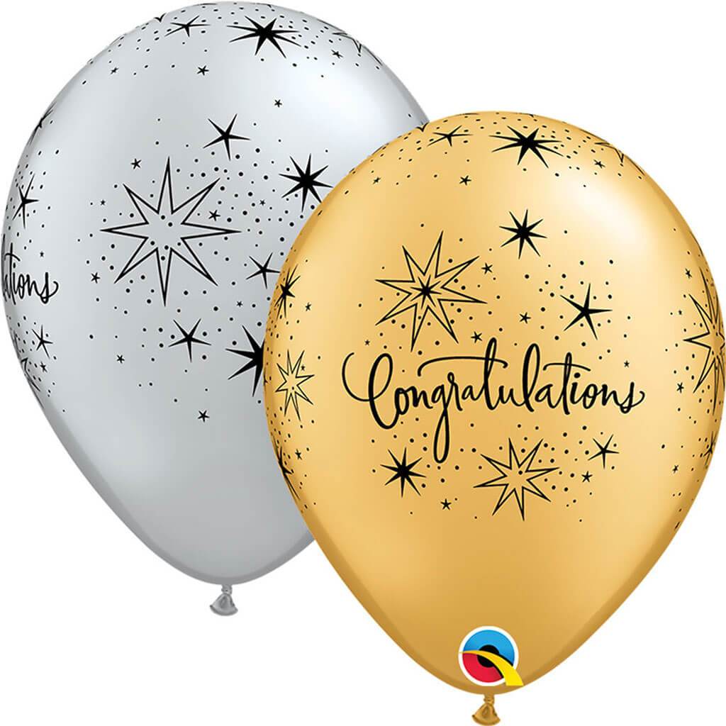 Silver &amp; Gold Congratulation Latex Balloon, 11in