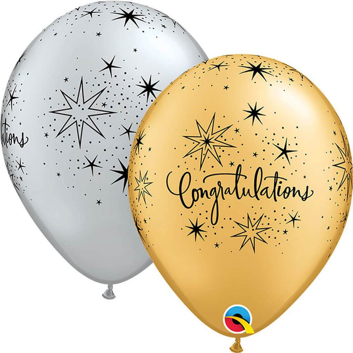 Silver & Gold Congratulation Latex Balloon, 11in