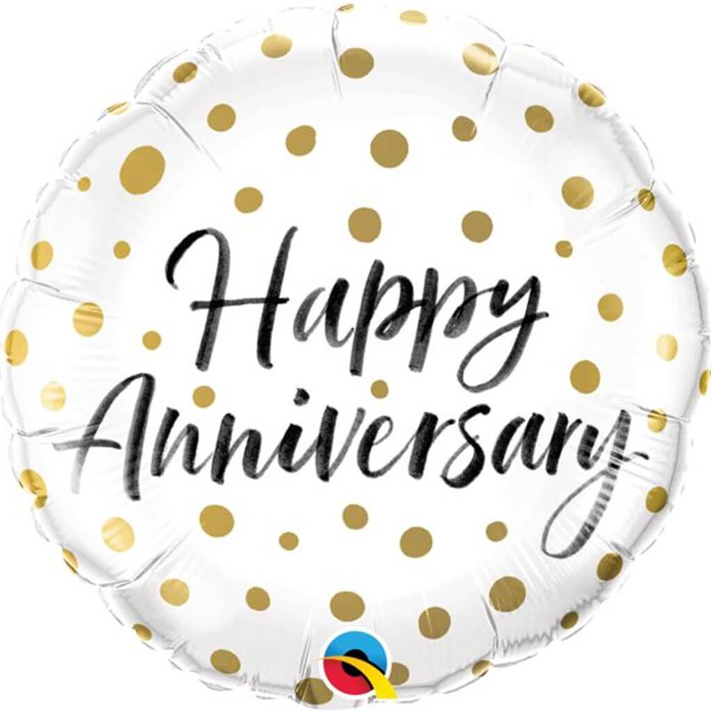 Gold Dots Happy Anniversary Foil Balloon, 18in