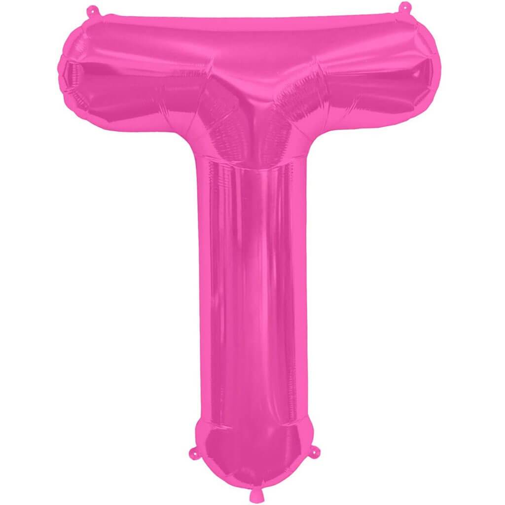 Letter T Magenta Foil Balloon, 34in