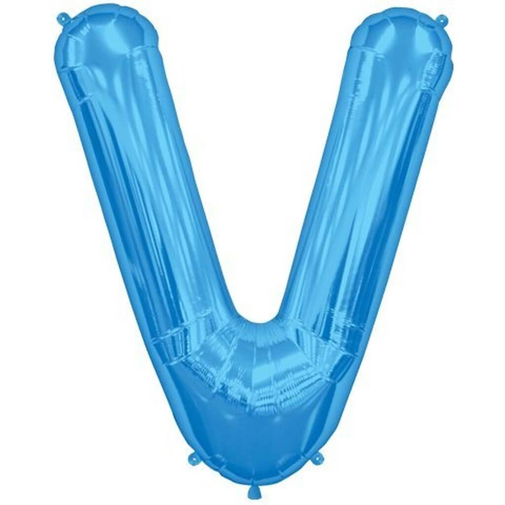 Letter V Blue Foil Balloon, 34in