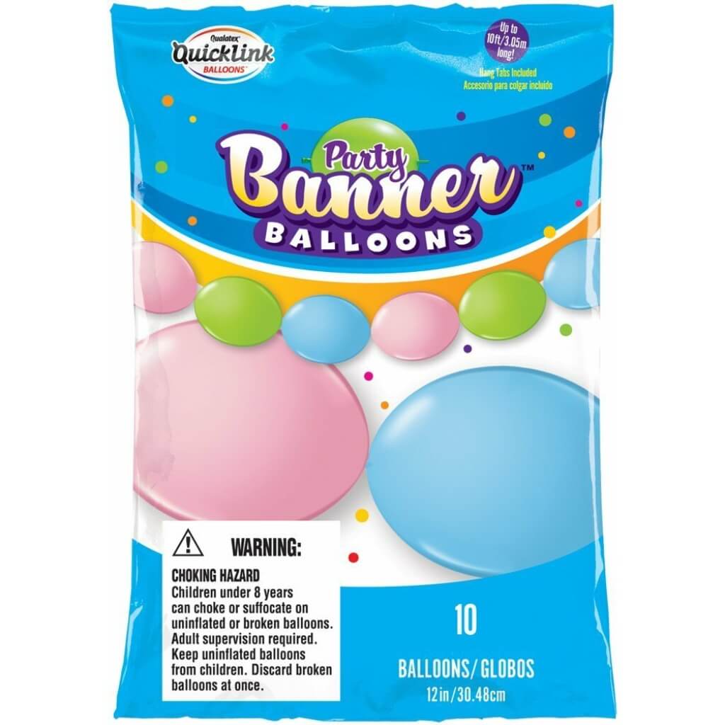 Balloons Banner Pastel Assorted, 10ct