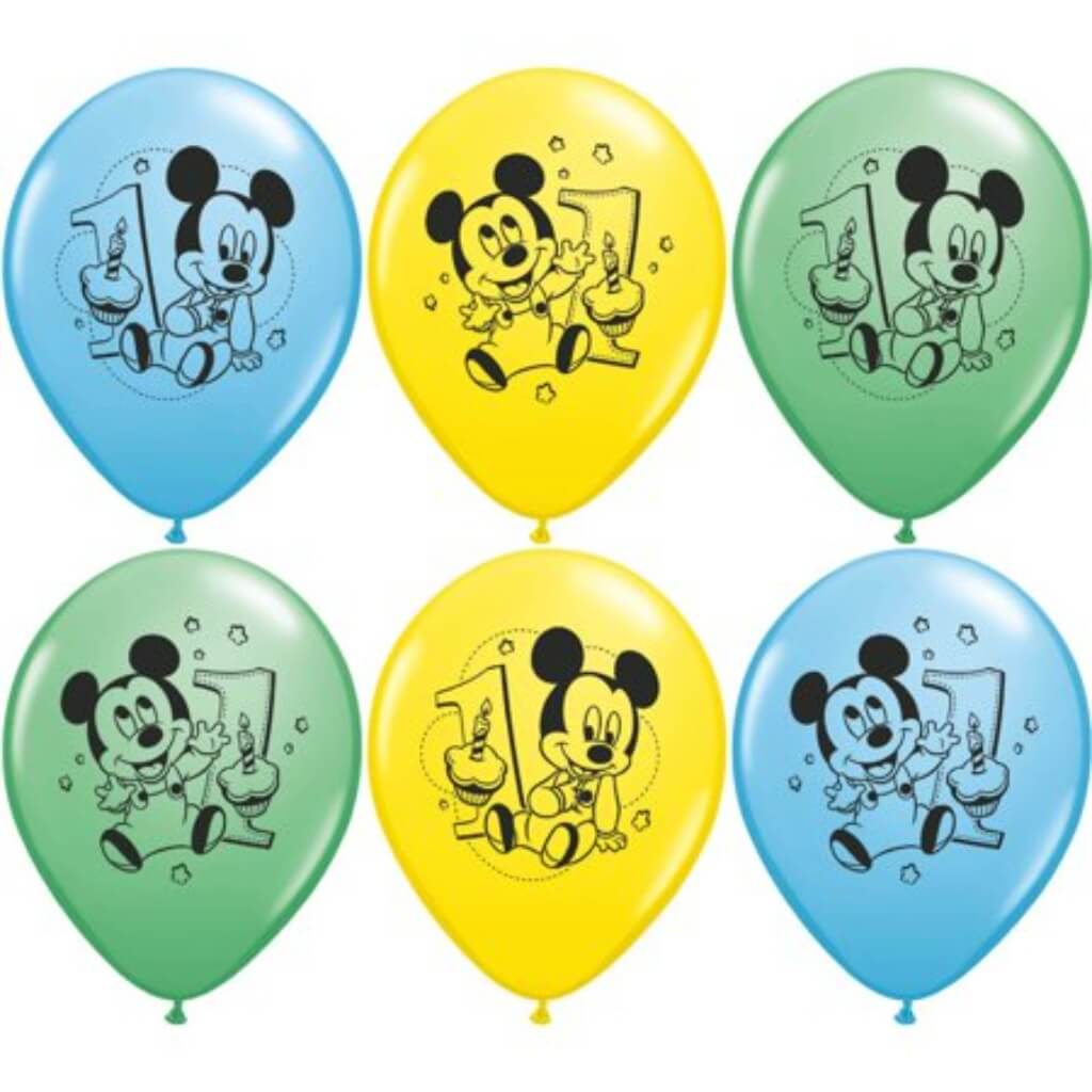 Mickey Mouse 1St Birthday Latex Balloons 12in, 6ct