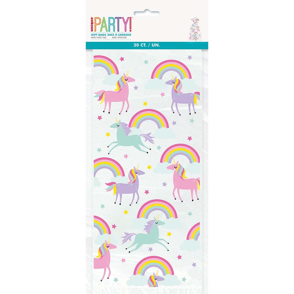 Rainbow &amp; Unicorn Cellophane Bag, 20ct