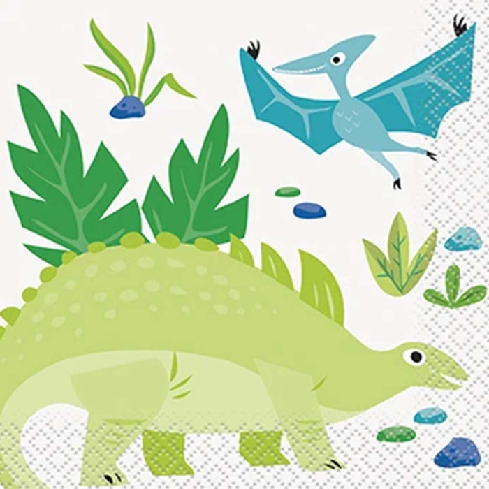 Blue & Green Dinosaur Beverage Napkins, 16ct