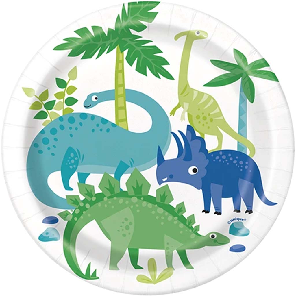 Blue &amp; Green Dinosaur Dessert Plates 7in, 8ct