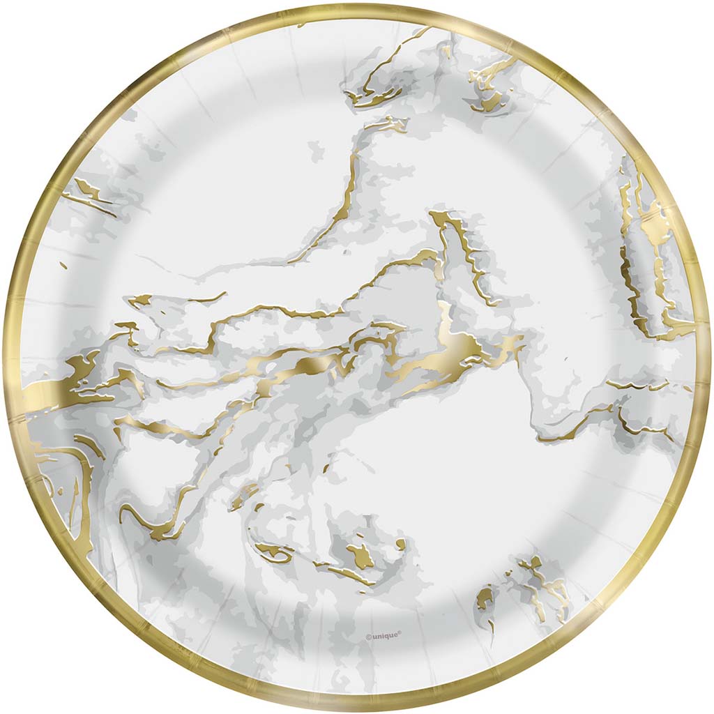 Marble Gold Foil Dessert Plate 7in, 8ct