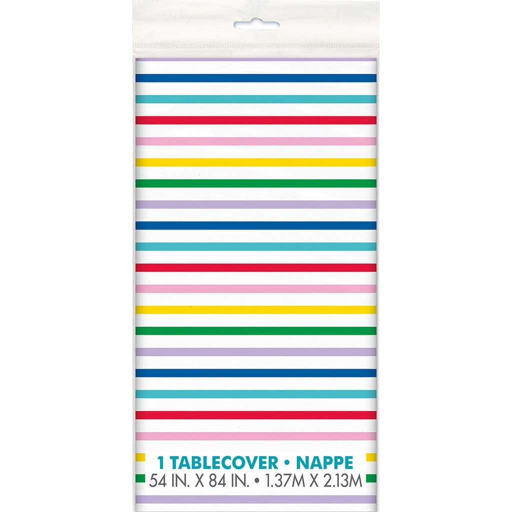 Plastic Striped Table Cover, 54in X 84in