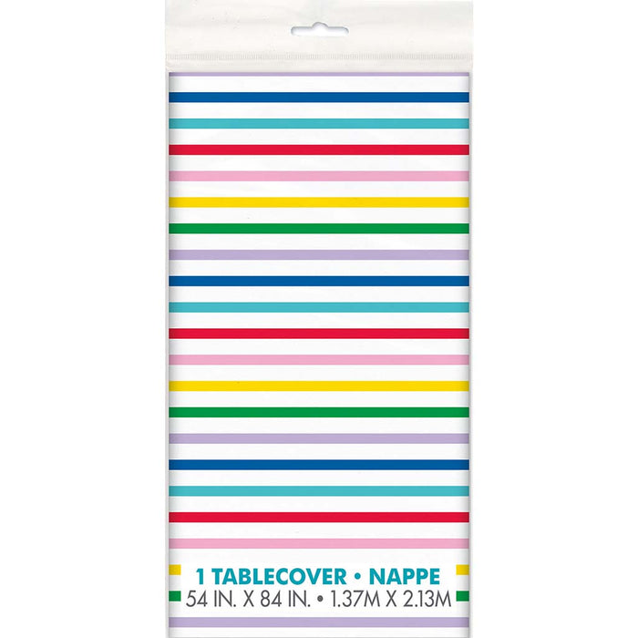 Plastic Striped Table Cover, 54in X 84in