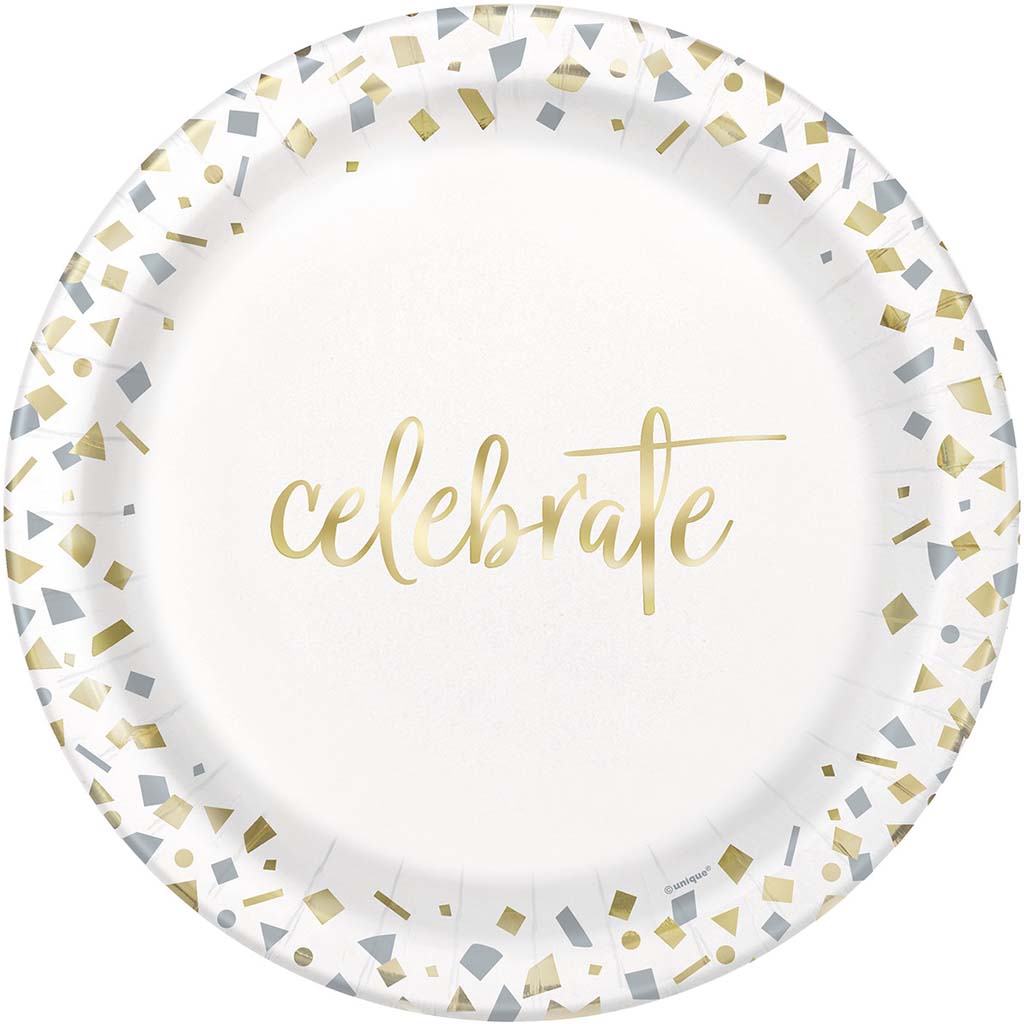 10 Celebrate Plate-Fb 9In Gold Confetti