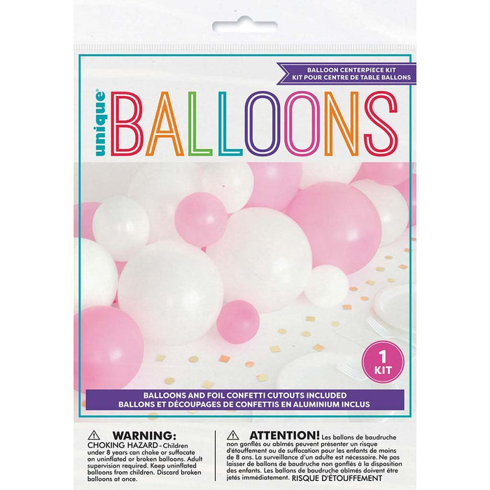 Pink & White Balloon Garland Table Runner With Gold Confetti