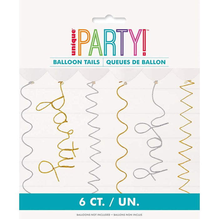 Silver & Gold Pipe Cleaner Balloon Tails, 6ct