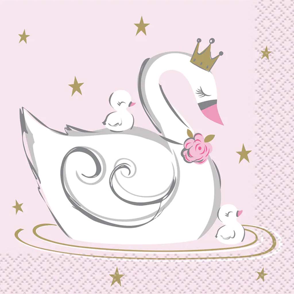 Swan Princess Beverage Napkin, 16ct