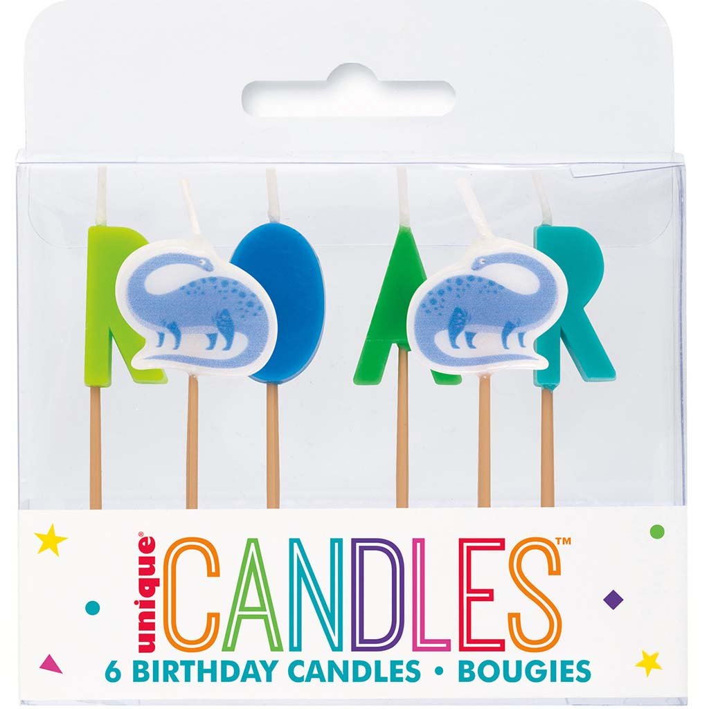 Blue &amp; Green Dinosaur Birthday Candles, 6ct