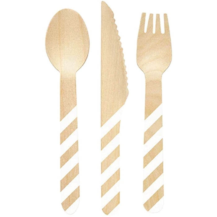 Disposable Striped Wooden Cutlery Set of 4