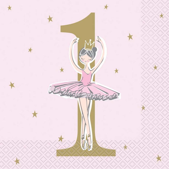 Ballerina Pink & Gold 1st Bday Lunch Napkins, 16ct
