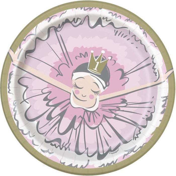 1st Birthday Ballerina Dessert Plates 7in, 8ct