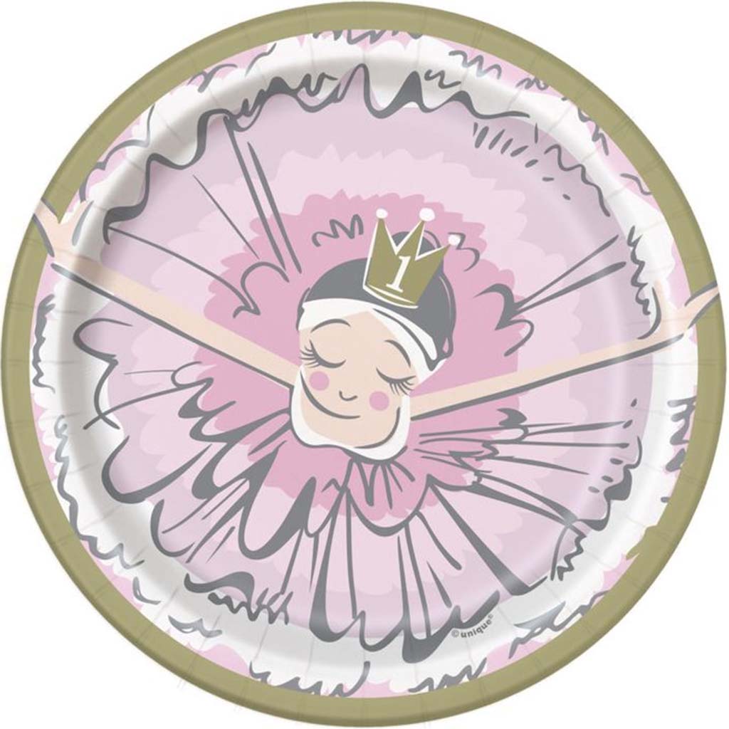 1st Birthday Ballerina Dessert Plates 7in, 8ct